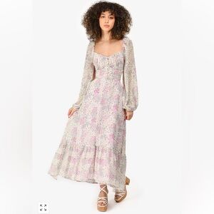 ASTR The Label Shayla  Floral Open Back Long Sleeve Maxi Dress- Size Medium